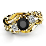 Rose Gold Unique Black Stone Ring with Twist BandF1515ROSE GOLD COLOR