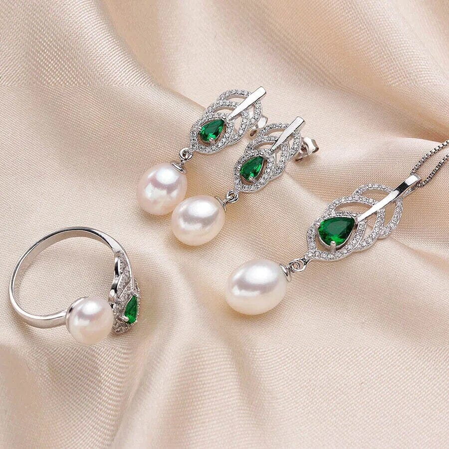 Freshwater Pearl Earrings, Ring & Pendant Necklace Jewelry SetJewelry Set