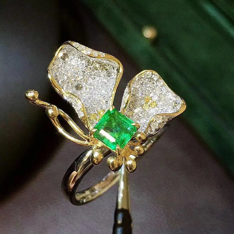 Luxury Butterfly Design Simulation Emerald RingsGreen Ringsresizable