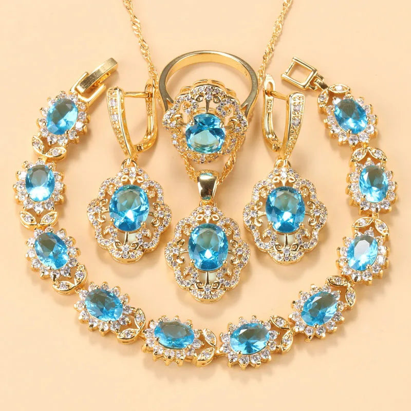 Wedding Accessories Garnet Bridal Jewelry SetsSky Blue9