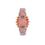 Fire Opal Ring Silver Plated Oval Round Stone Ring