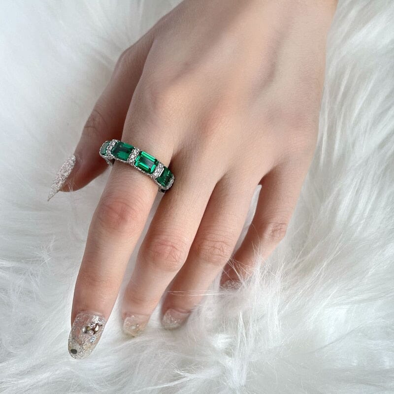 5*7mm Square Emerald 925 Sterling Silver RingRing