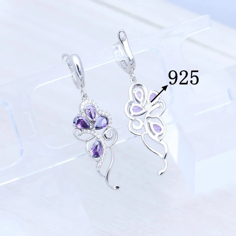 Amethyst Earrings Plant Flower Shape