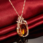 Oval Citrine Gemstone Pendant Classic Rose Gold NecklaceNecklace