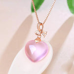 Rose Quartz Pink Heart Crystal Pendant NecklaceNecklace