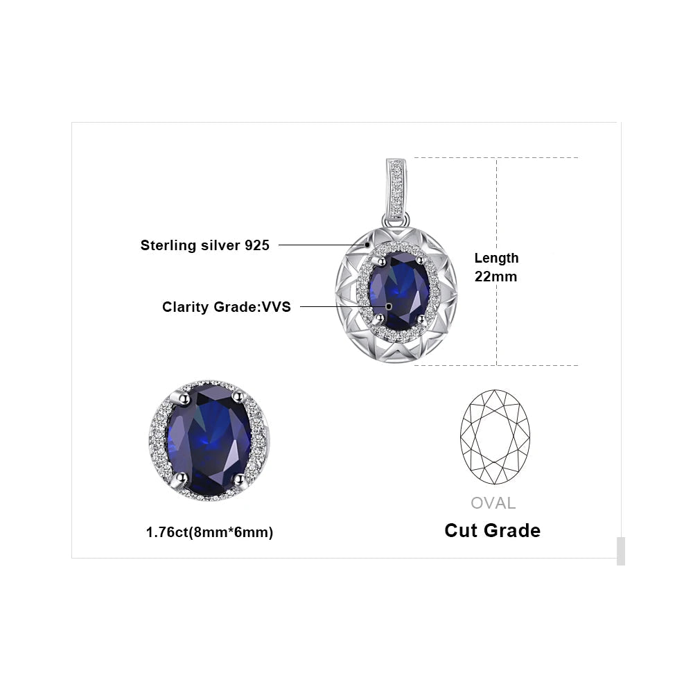 Beautiful Oval Cut Created Blue Sapphire 925 Sterling Silver Pendant Only