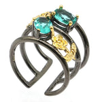 Aquamarine Green Peridot Gift for Sister Black Gold Silver Rings