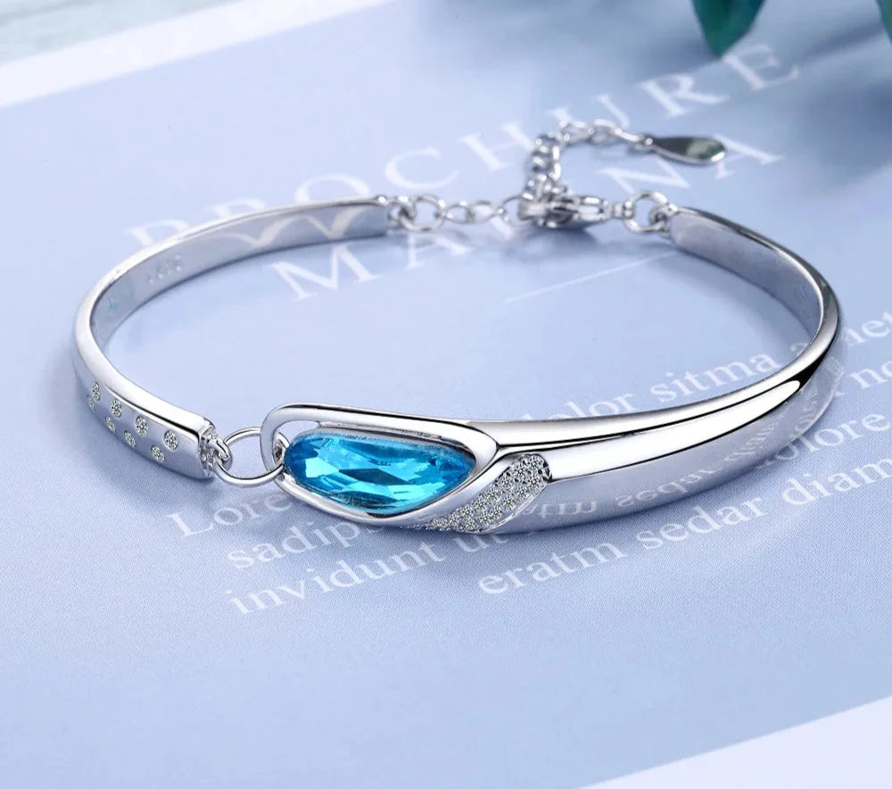 Pulseira Feminina Bizuteria 925 Sterling Silver Sapphire Bracelets for Women Silver 925 Jewelry Blue Topaz Girls