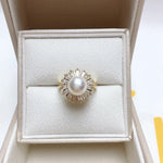 14K Gold Pearl & Zircon Adjustable Ring for Women