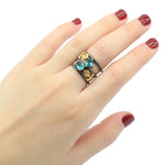 Aquamarine Green Peridot Gift for Sister Black Gold Silver Rings