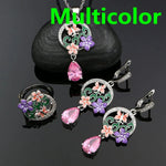 Flower Silver 925 Jewelry Set Sapphire Earrings Ring Pendant Necklace For WomenMulticolor10