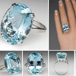 Egg Diamond Ring Sea Blue Topaz De Gemstone Bizuteria Ring for Women