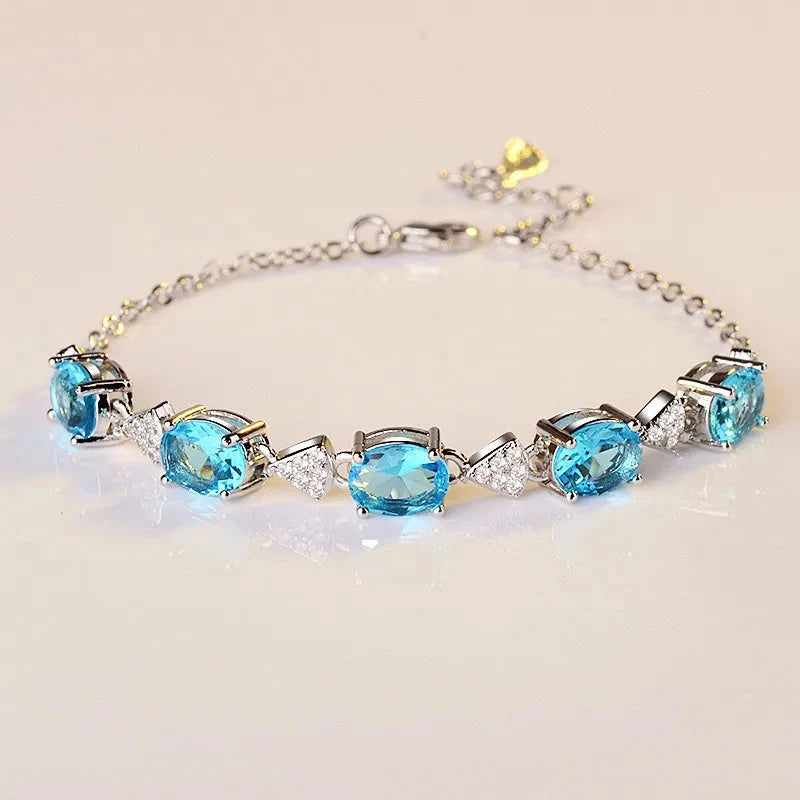 Blue Topaz Bracelet Aquamarine 925 Sterling Silver Charm BraceletsAB2404-G