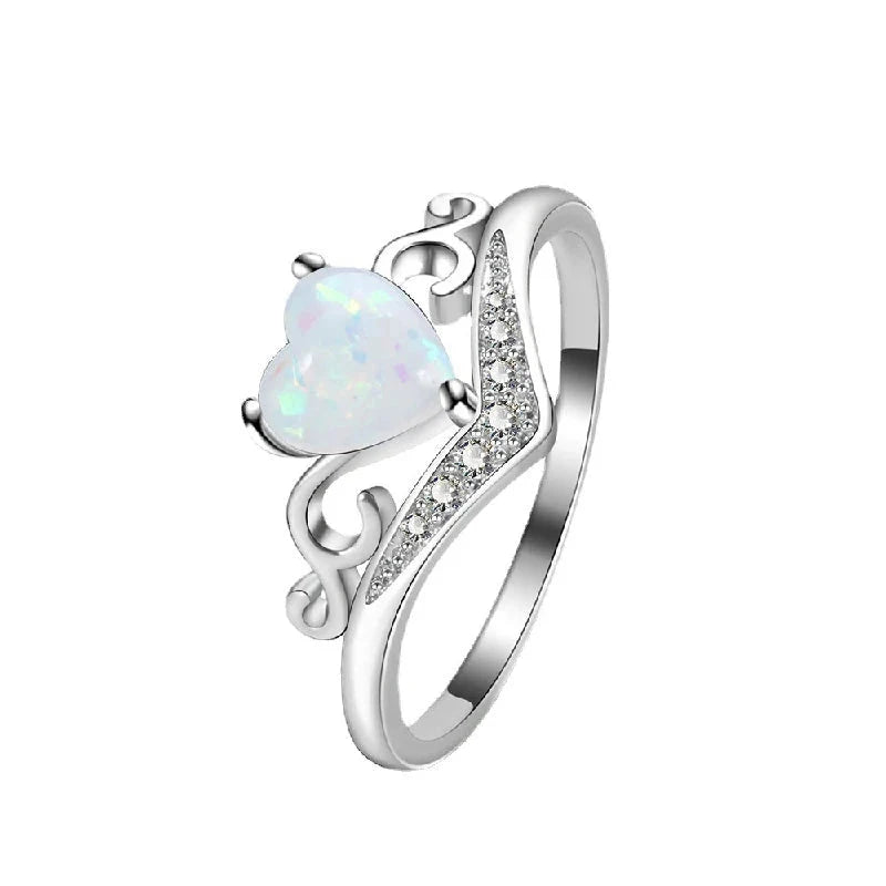 925 Silver Jewelry Heart Shape Created Opal Zircon Gemstone Finger Ring