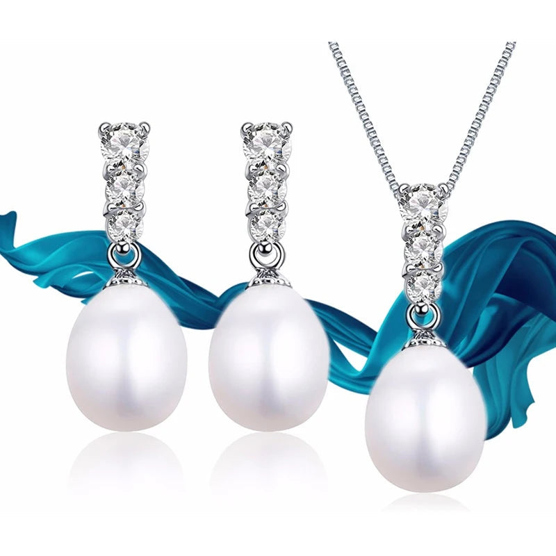 Natural Freshwater Pearl 925 Sterling Silver Jewelry SetJewelry Sets