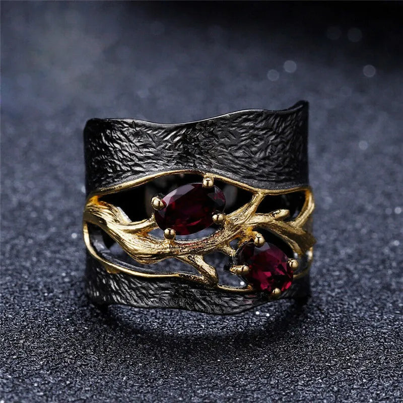 Vintage Branch Shape Garnet Ring