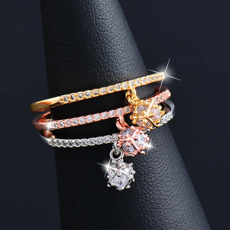 Charm Cubic Zirconia Crystal Hollow Square Pendant Ring