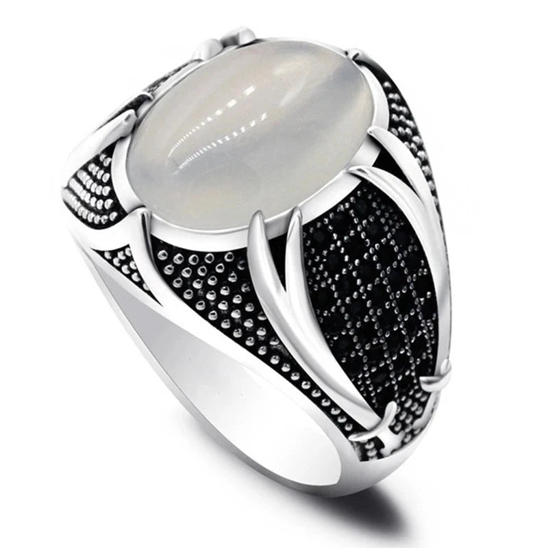 Vintage Carved Pattern Black/White/Red Zircon Stone Rings for MenWHITE6