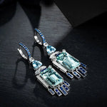 Long Style Design Silver Color Simulation Aquamarine Gemstone Earrings Women