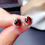 Cute Garnet cz Stud Earring 100% Real 925 sterling silver Jewelry Engagement Wedding Earrings for Women Bridal Gift