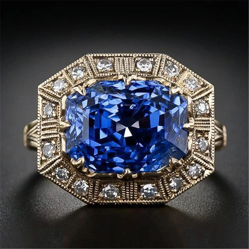 Pure 3 Carat Sapphire Jewelry Gemstone 14K Gold Ring for Women