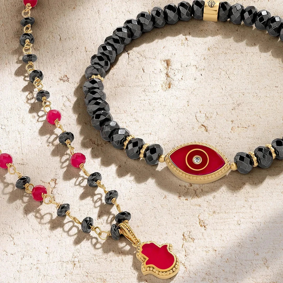 Guardian Flow Evil Eye Hematite & Guava Agate BraceletBracelets - Womens