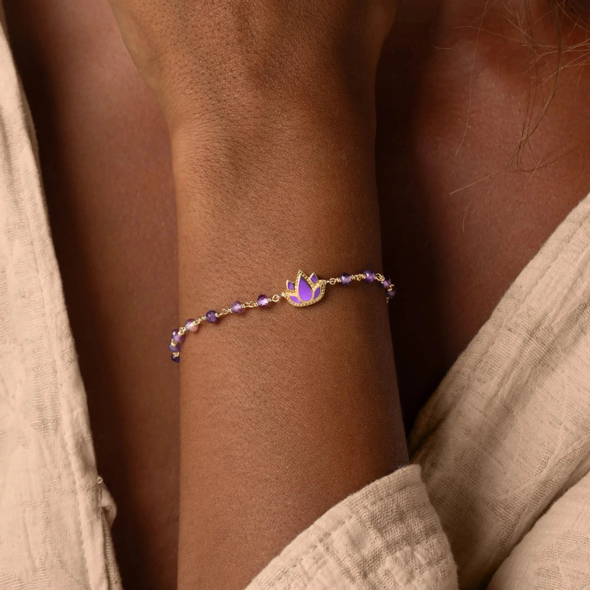 Radiant Calm Amethyst Lotus Gold BraceletBracelets - Womens
