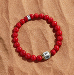 Vitality Boost Red Coral Mantra Silver BraceletBracelets - Mens