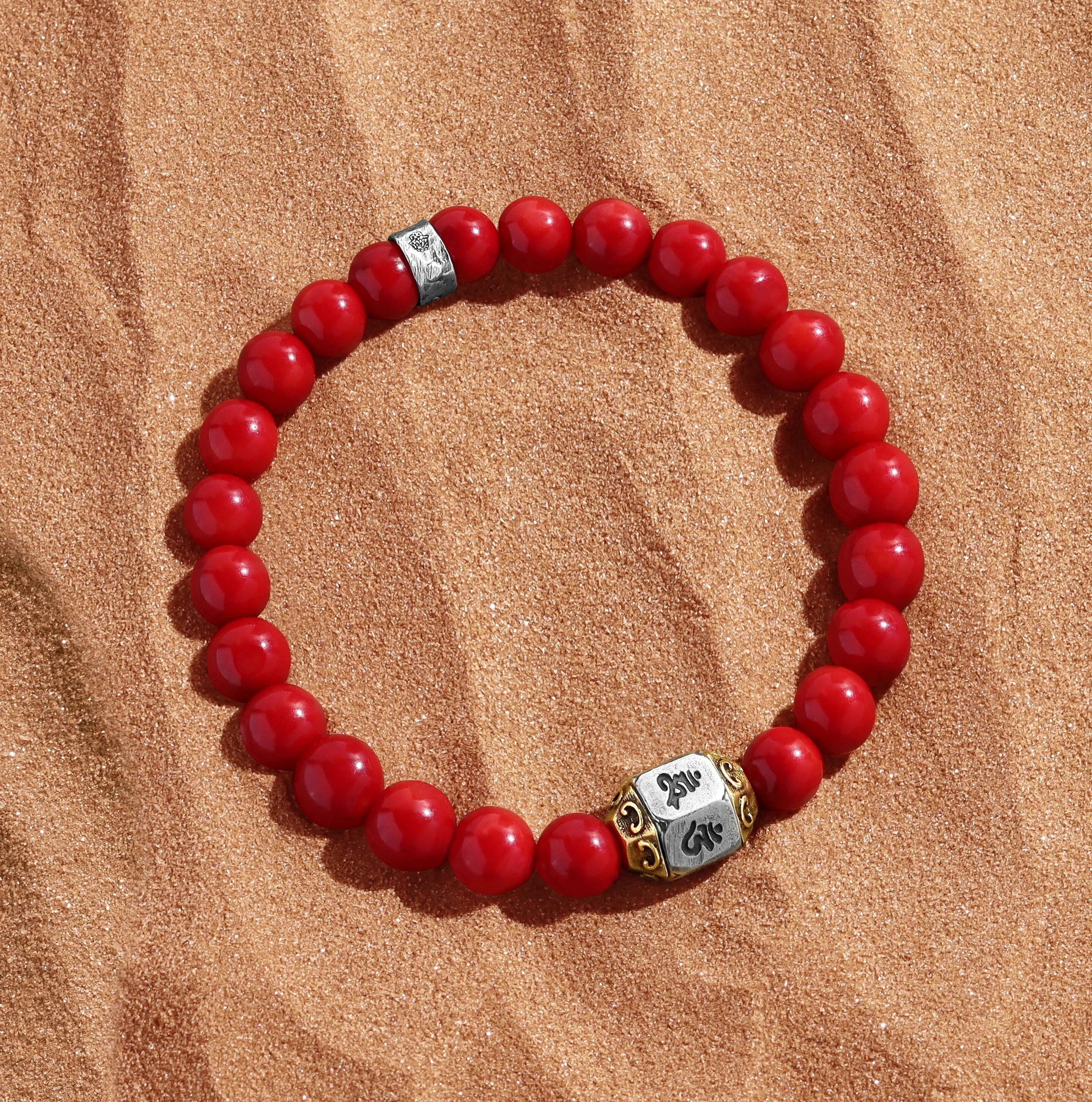 Vitality Boost Red Coral Mantra Silver BraceletBracelets - Mens