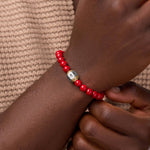 Vitality Boost Red Coral Mantra Silver BraceletBracelets - Mens