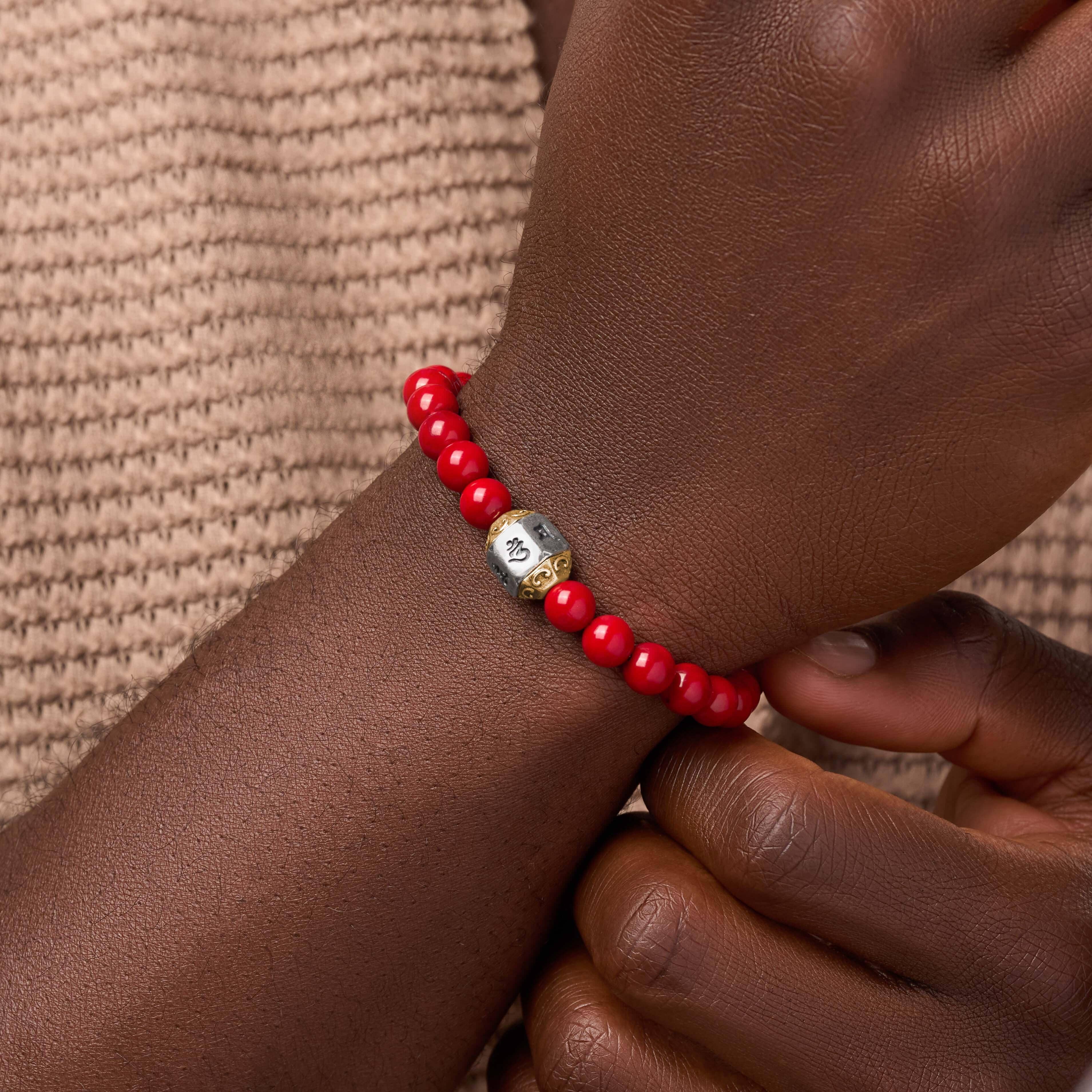 Vitality Boost Red Coral Mantra Silver BraceletBracelets - Mens