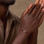 Enduring Tenacity Wood Hamsa Coral Charm Silver BraceletBracelets - Mens