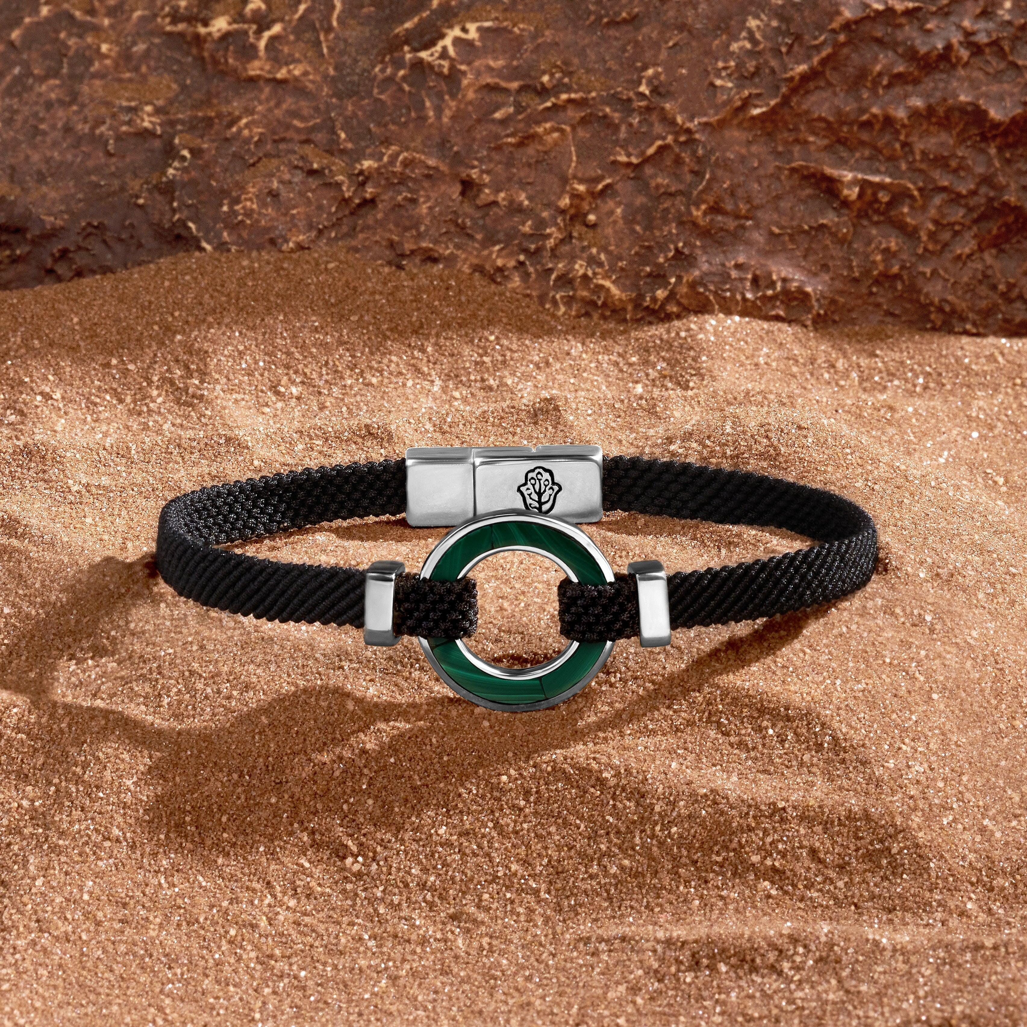 Positive Vibrations Malachite Karma Circle Men’s Black String BraceletBracelets - Mens