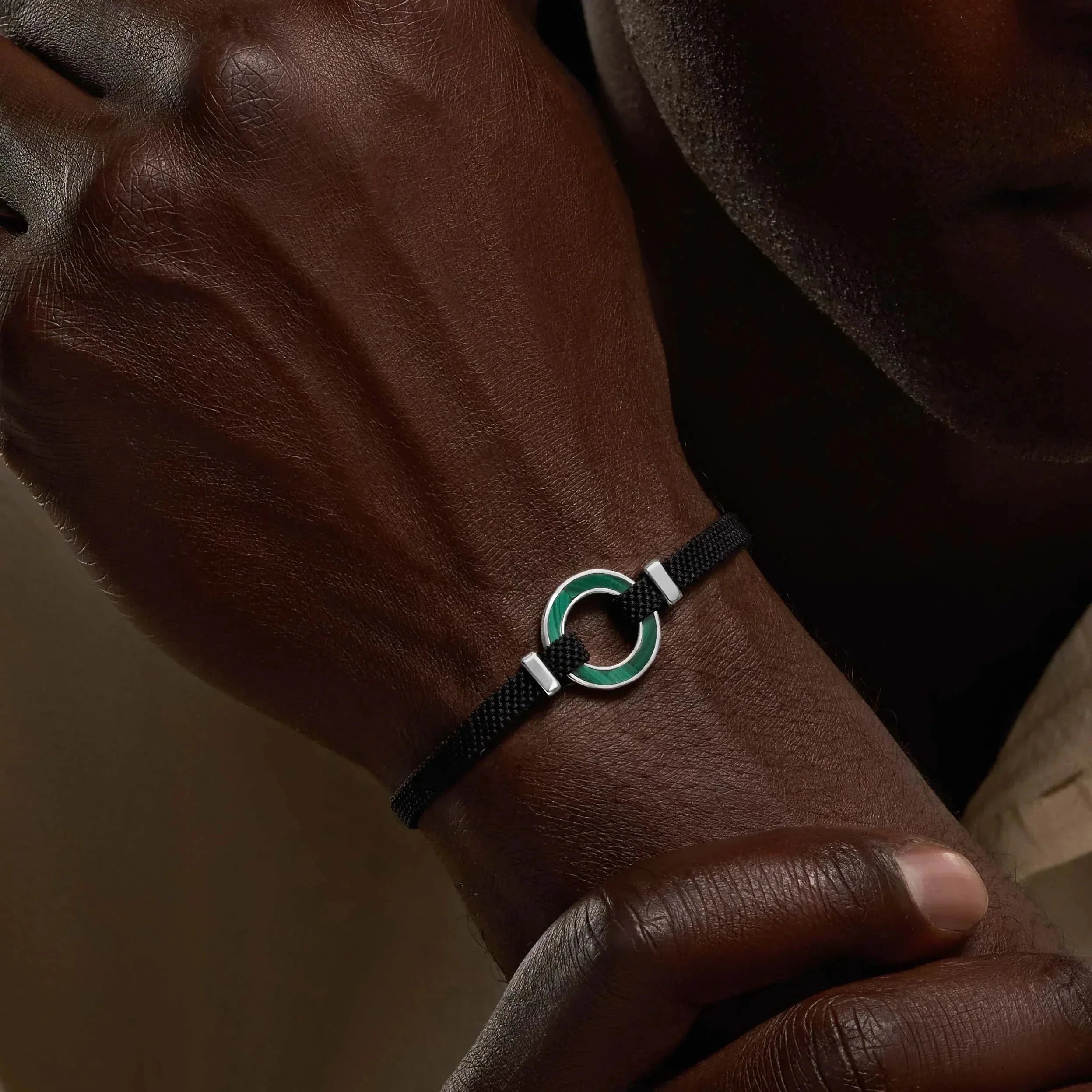 Positive Vibrations Malachite Karma Circle Men’s Black String BraceletBracelets - Mens