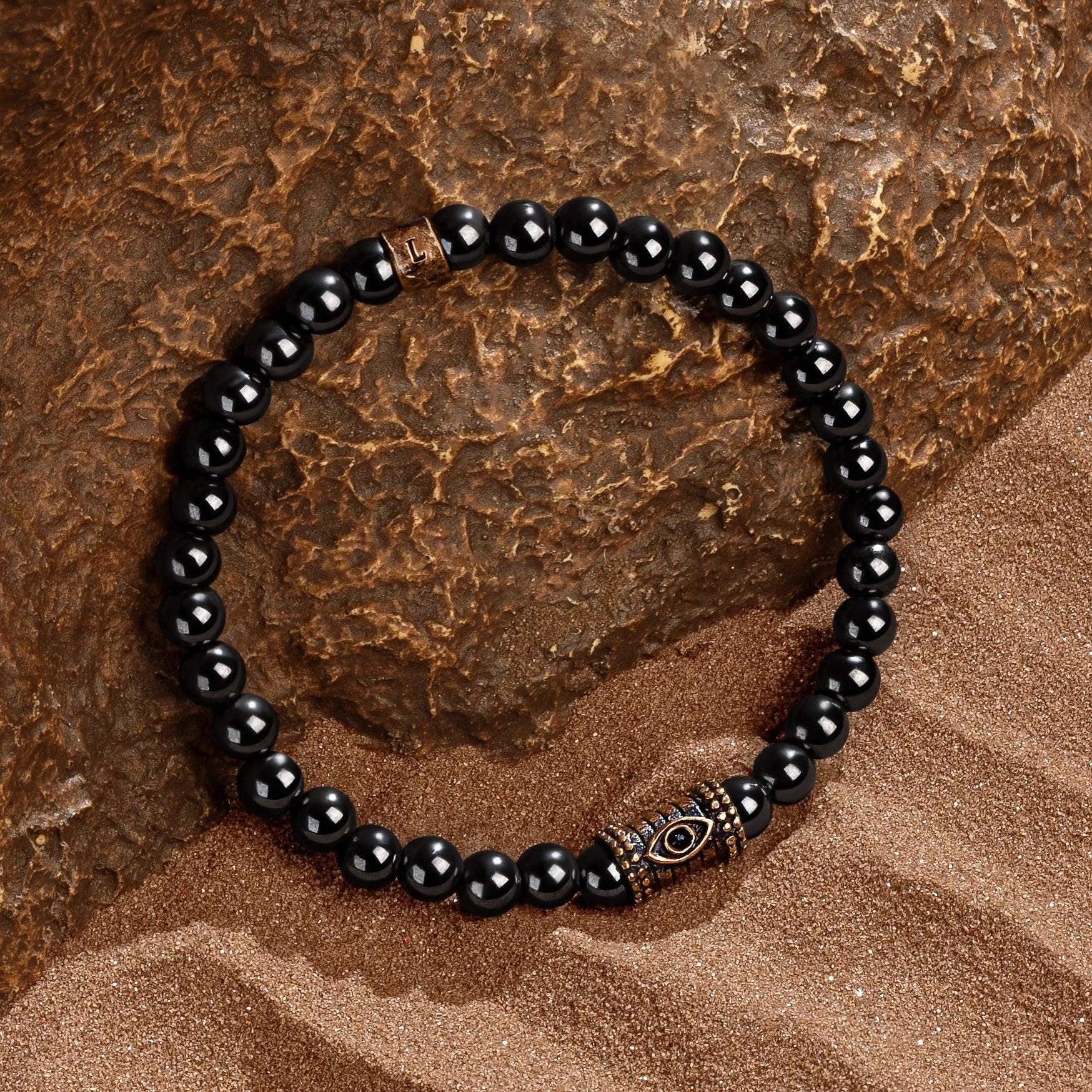 Spiritual Fortress - Hematite Evil Eye Charm BraceletBracelets - Mens
