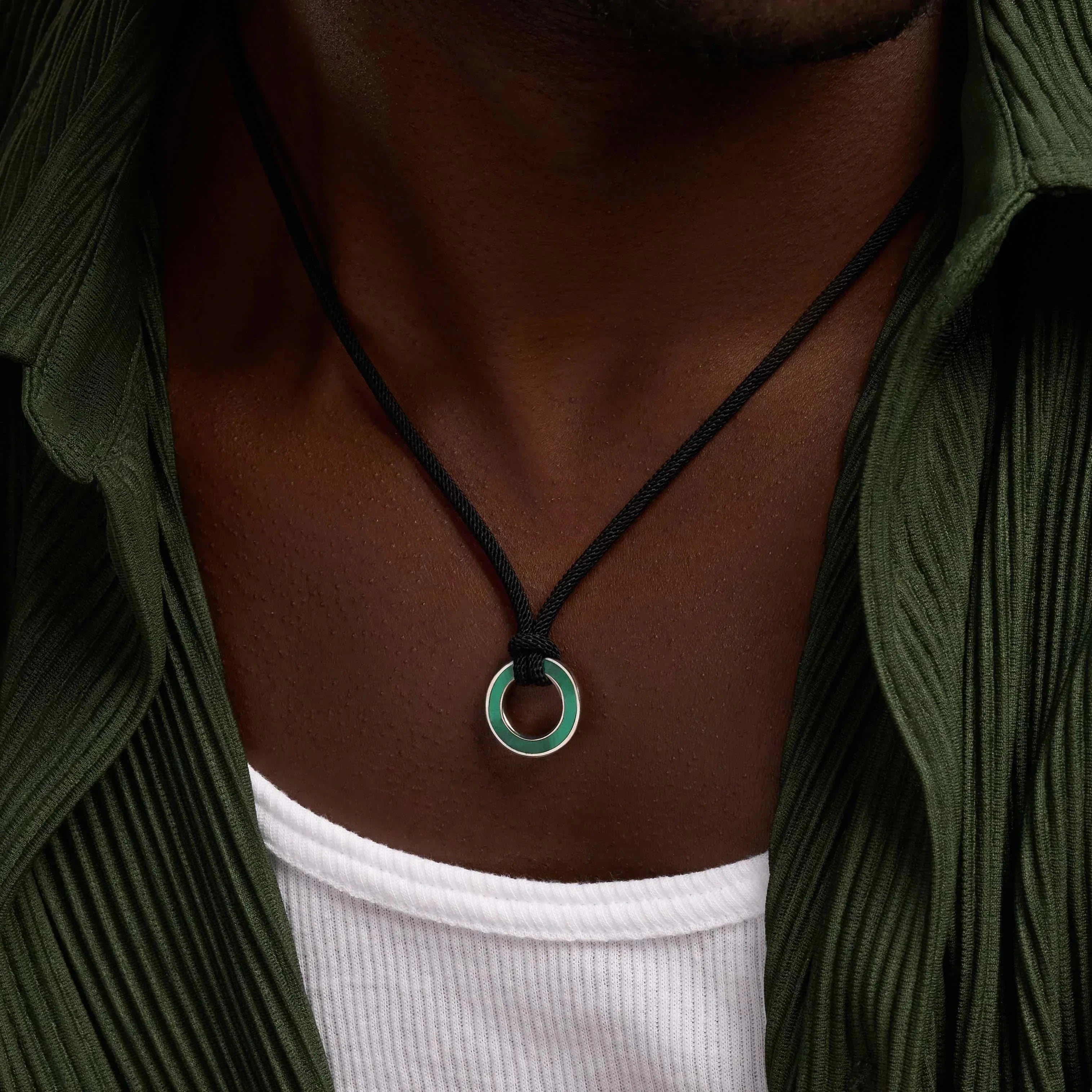 Abundance Mindset Malachite Karma Circle Black String NecklaceNecklaces - Mens