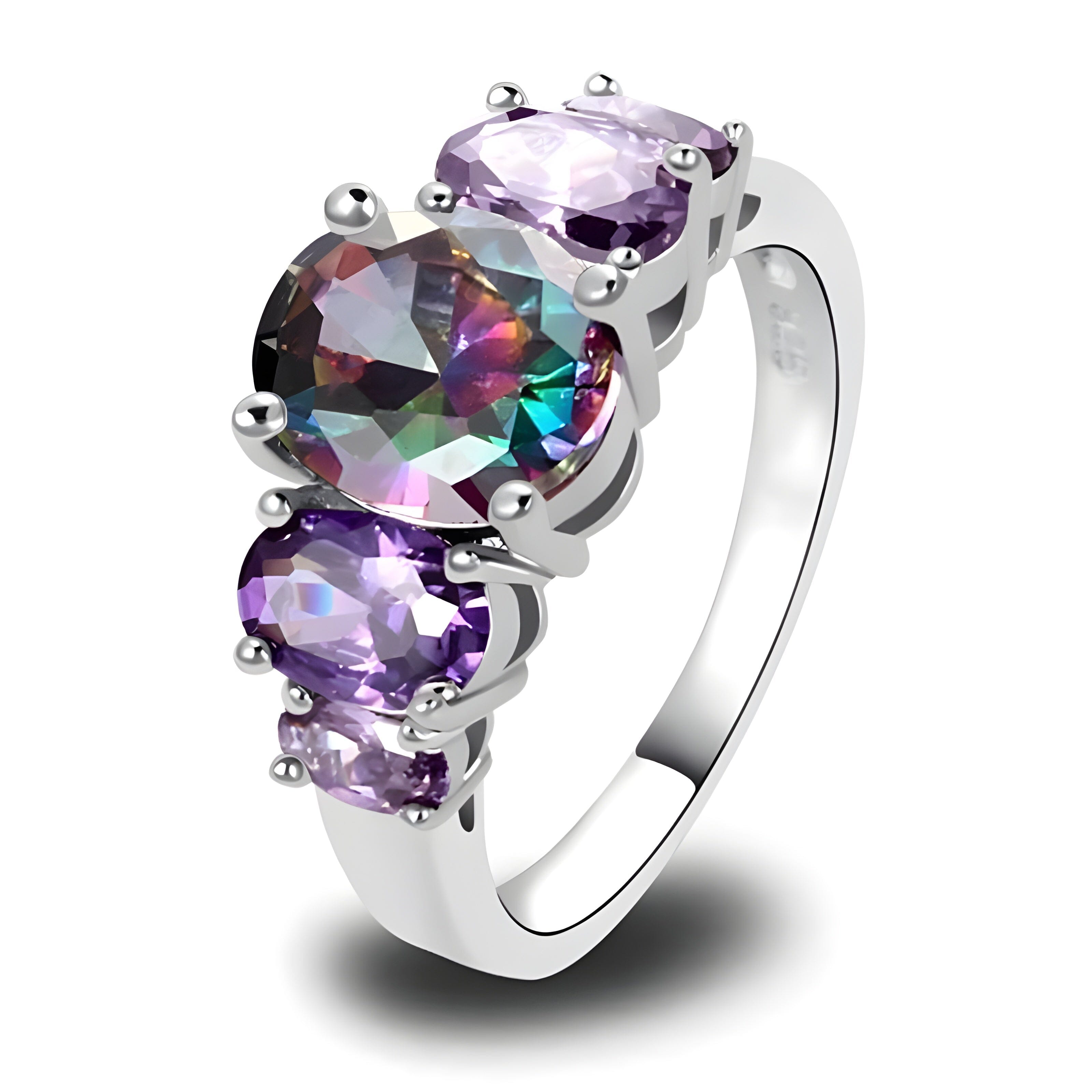 Mystic Topaz & Amethyst 5-Stone Ring - 925 Sterling SilverRing12