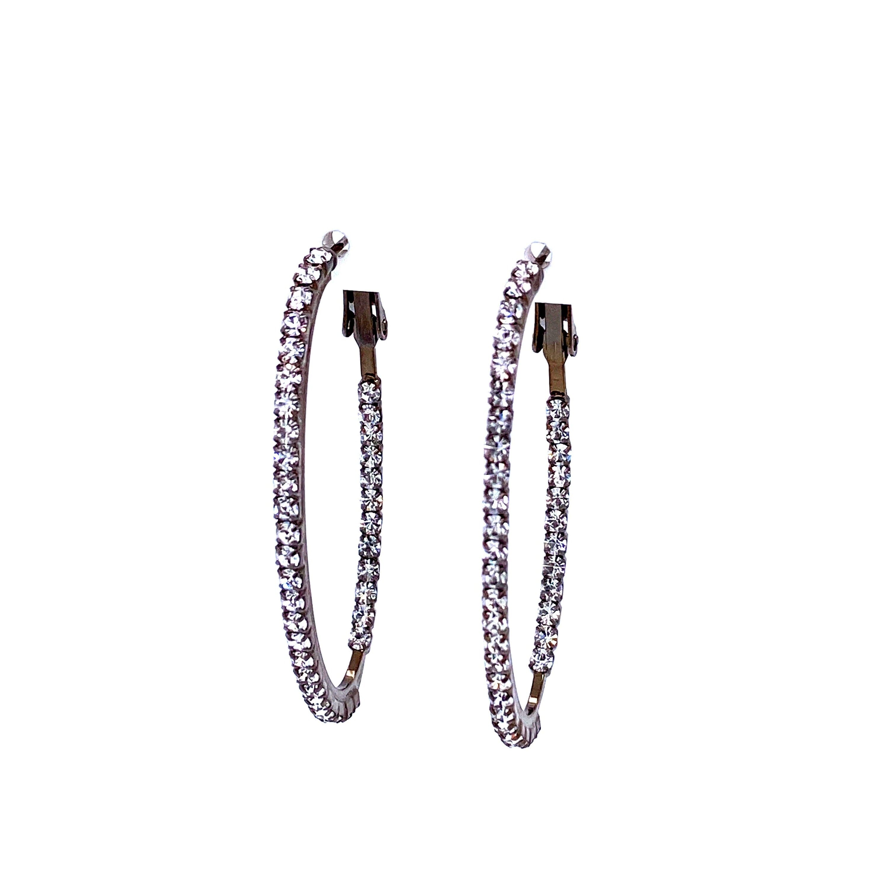 Crystal Oval Hoops CollectionEarringsMediumGunmetal