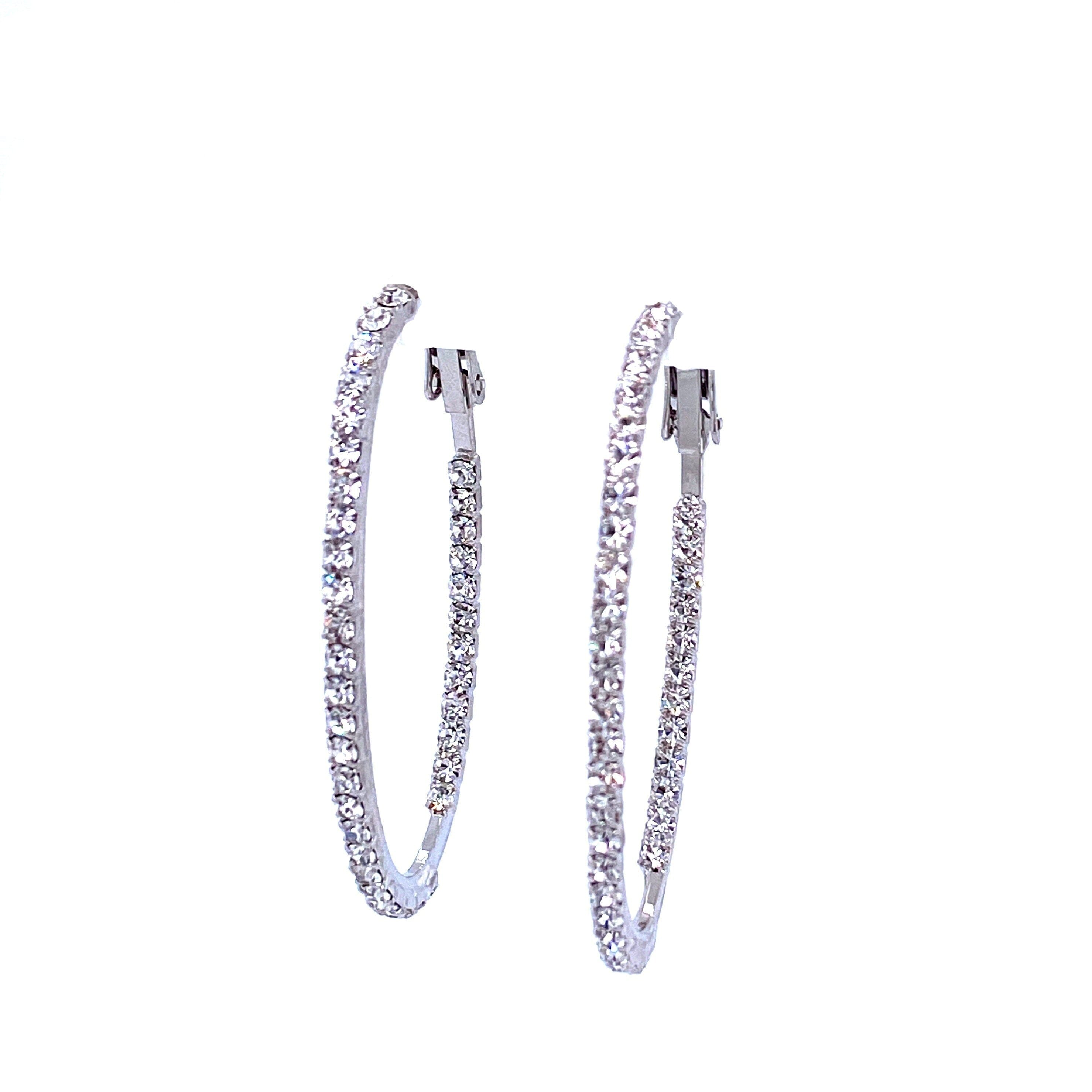 Crystal Oval Hoops CollectionEarringsMediumSilver