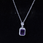 Genuine 1.1 Carat Emerald Cut Amethyst Vintage Necklace with Diamond HaloPendants