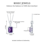Genuine 1.1 Carat Emerald Cut Amethyst Vintage Necklace with Diamond HaloPendants