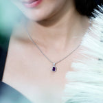 Genuine 1.1 Carat Emerald Cut Amethyst Vintage Necklace with Diamond HaloPendants