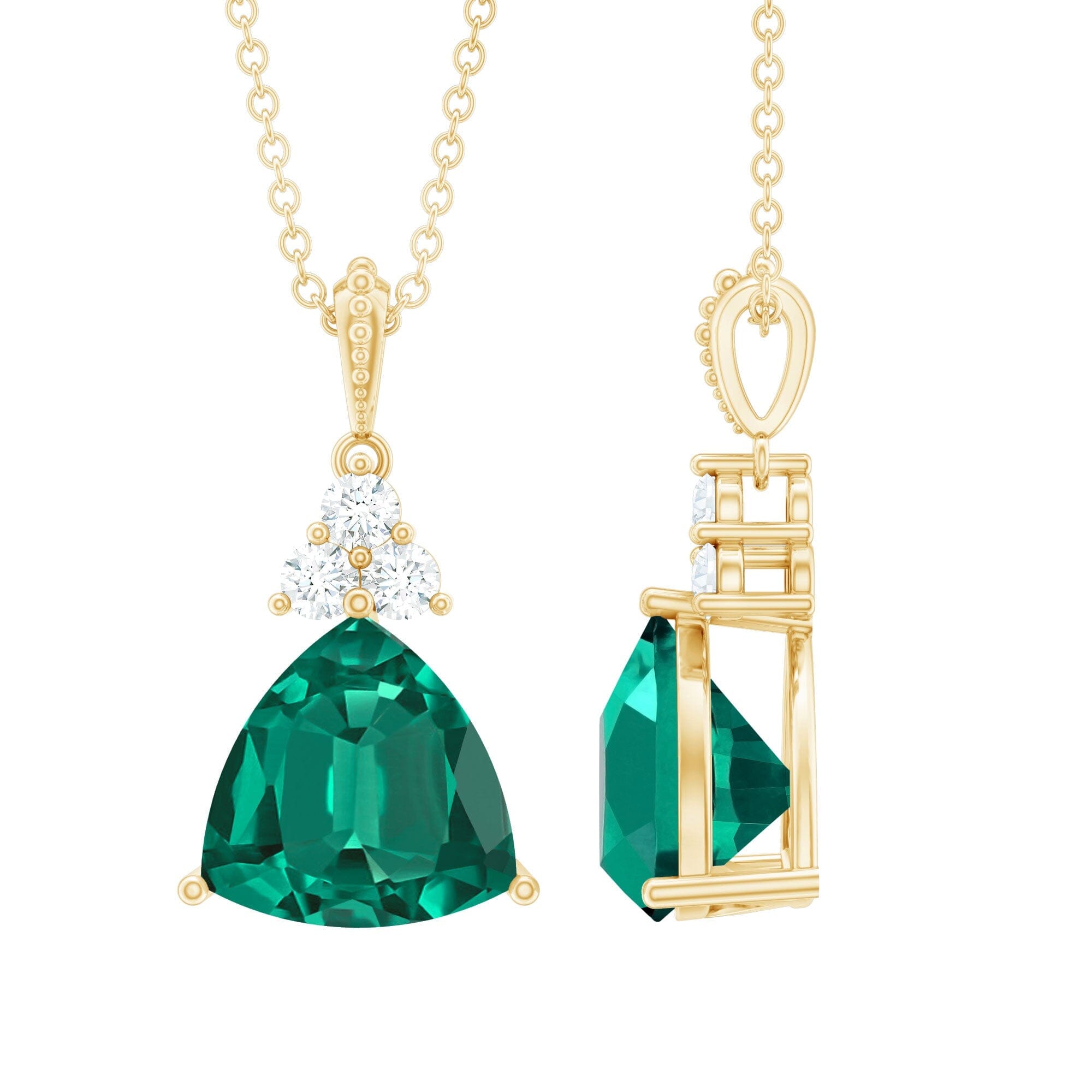 3.5 Carat Trilliant Cut Lab Grown Emerald Diamond Bridal Necklace With ChainPendantsAAAA14K Yellow Gold Plated Silver