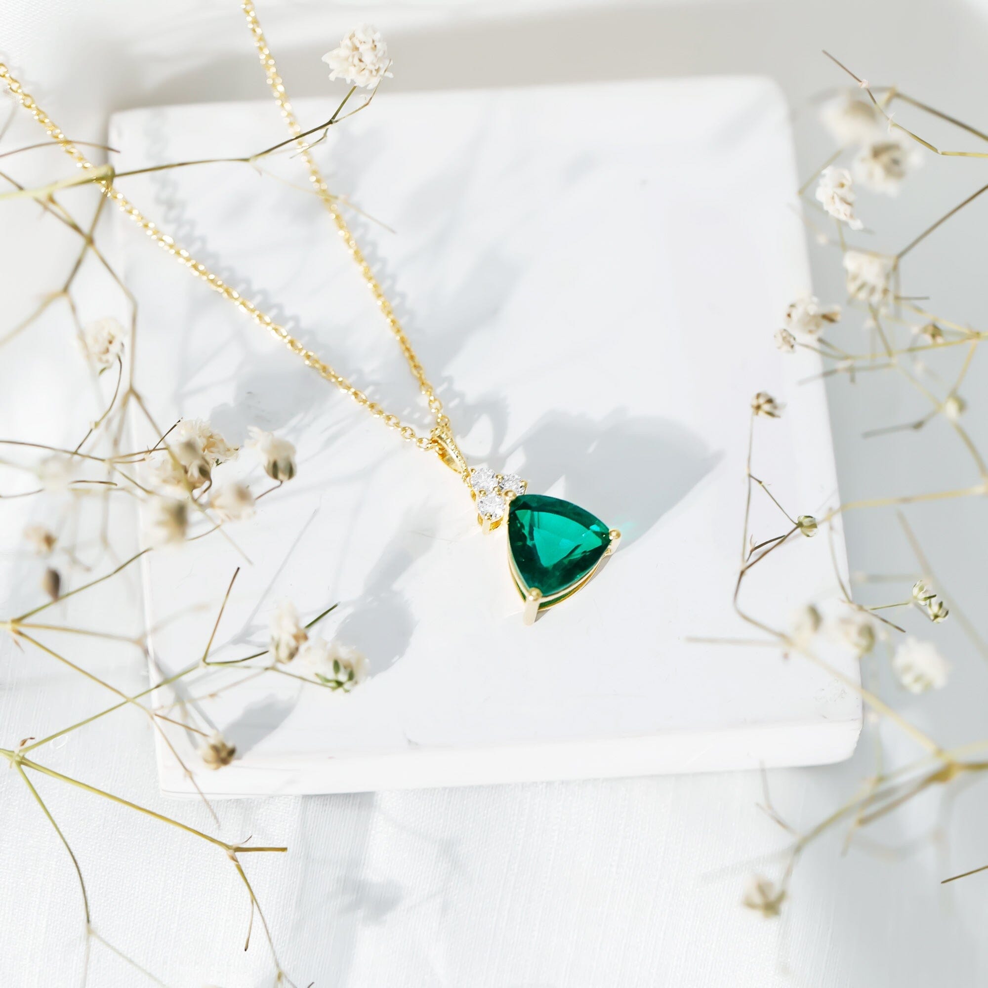 3.5 Carat Trilliant Cut Lab Grown Emerald Diamond Bridal Necklace With ChainPendants