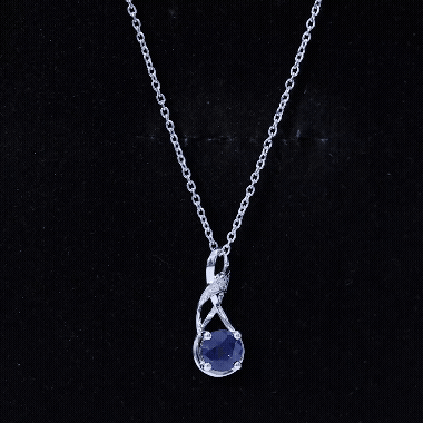 Natural 1 Carat Blue Sapphire Infinity Necklace with Silver ChainPendants