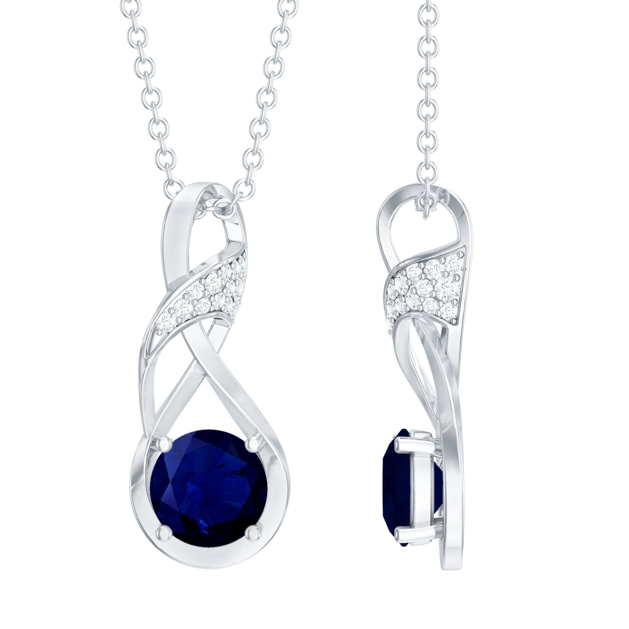 Natural 1 Carat Blue Sapphire Infinity Necklace with Silver ChainPendantsAAA92.5 Sterling Silver