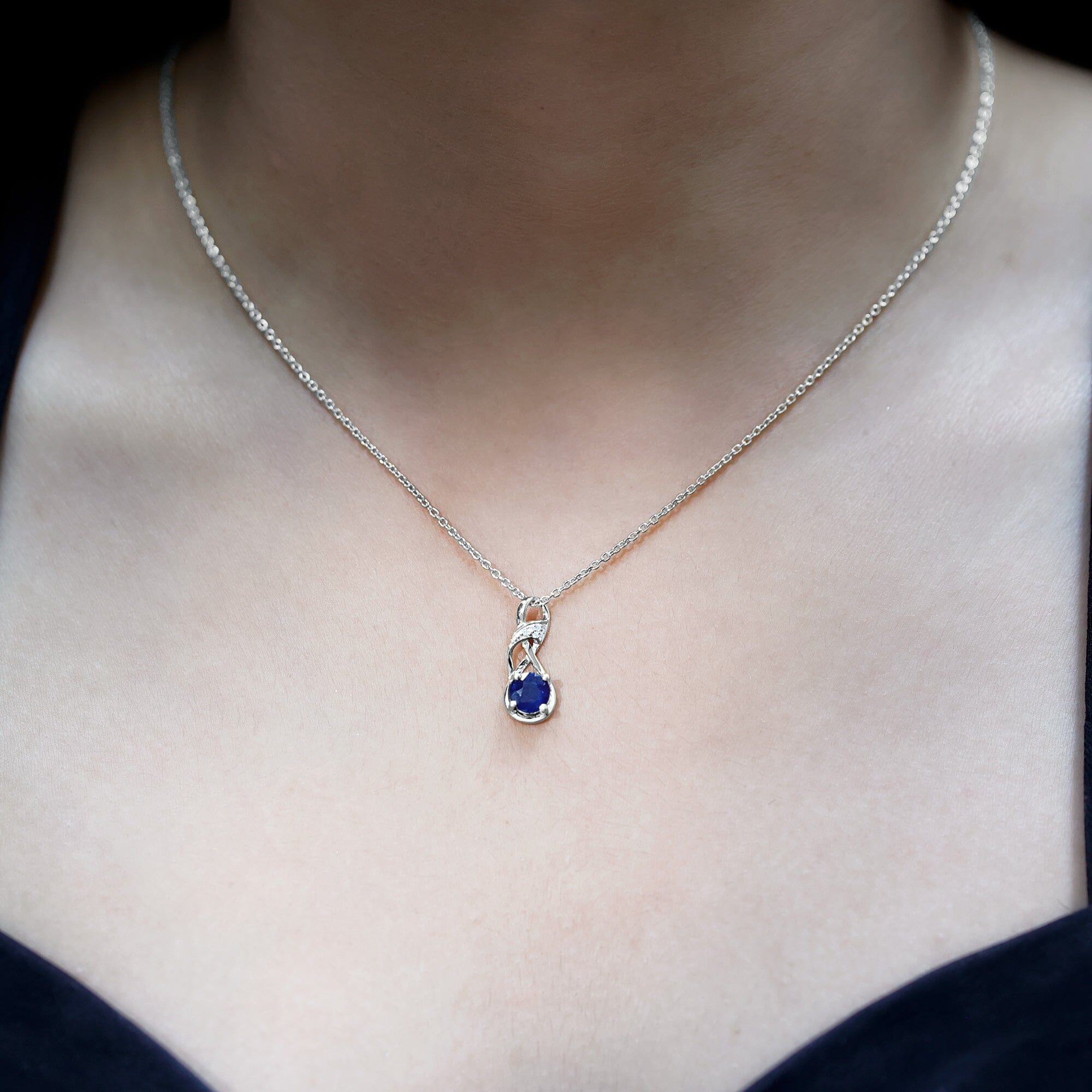Natural 1 Carat Blue Sapphire Infinity Necklace with Silver ChainPendants