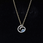 Genuine Sky Blue Topaz and Diamond Swirl Necklace with Silver ChainPendants