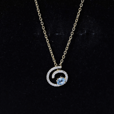 Genuine Sky Blue Topaz and Diamond Swirl Necklace with Silver ChainPendants