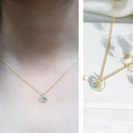 Genuine Sky Blue Topaz and Diamond Swirl Necklace with Silver ChainPendants